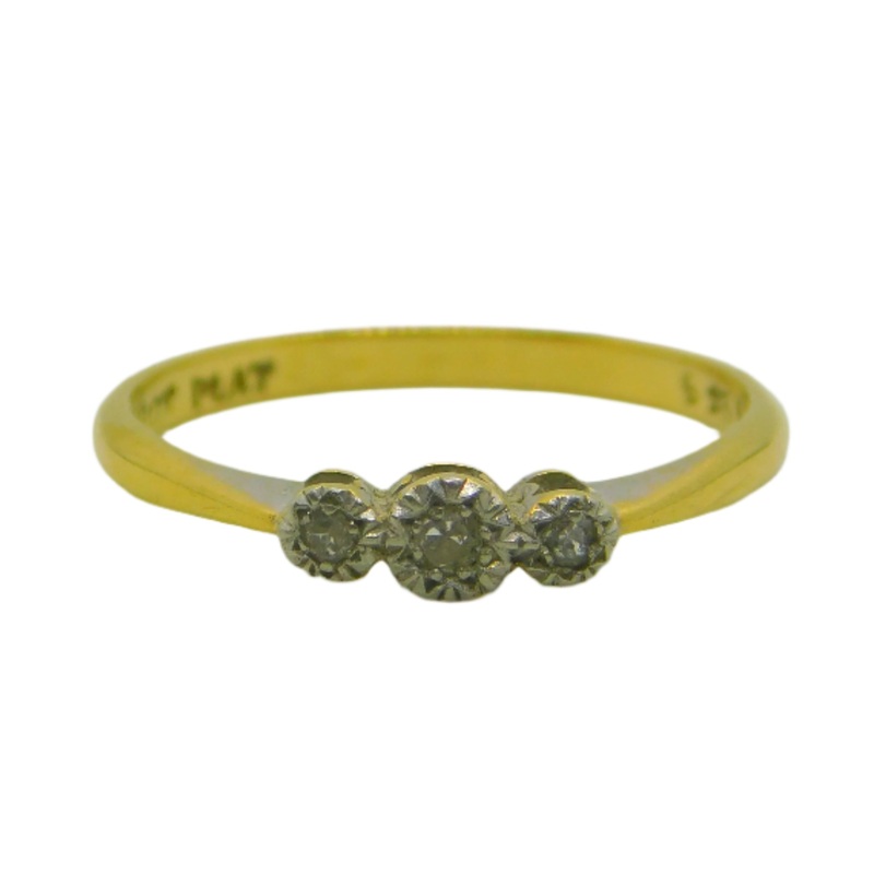 18ct Yellow Gold & Three-Stone Diamond Dress Ring Antique c1920 Art Deco