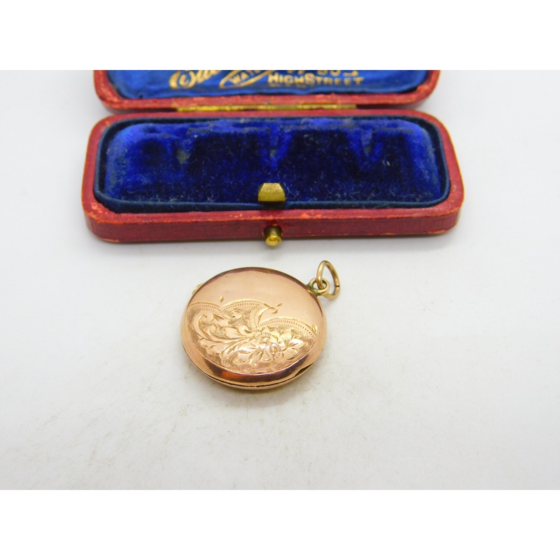 9ct Rose Gold Back & Front Floral Double Locket Pendant Antique c1920 Art Deco
