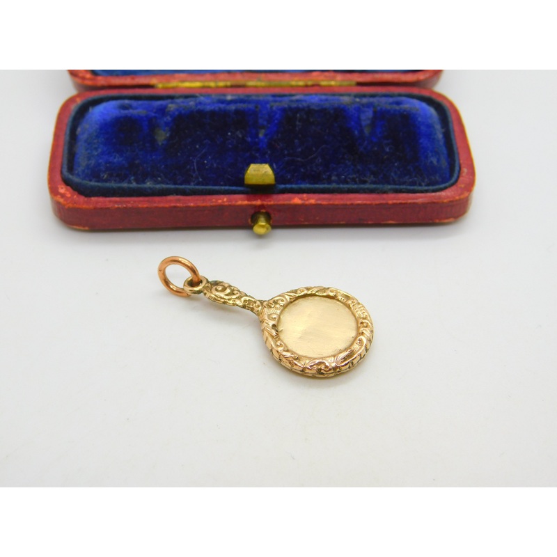9ct Rose Gold Floral Pattern Hand Mirror Charm Pendant Vintage c1960