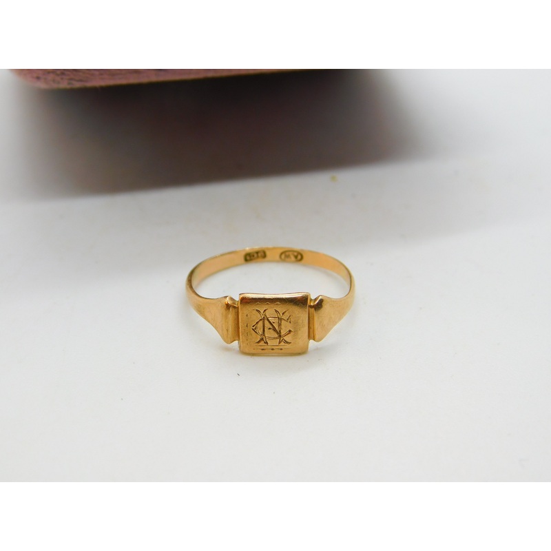 9ct Rose Gold Monogram Initial Signet Ring Antique c1920 Art Deco Size L UK