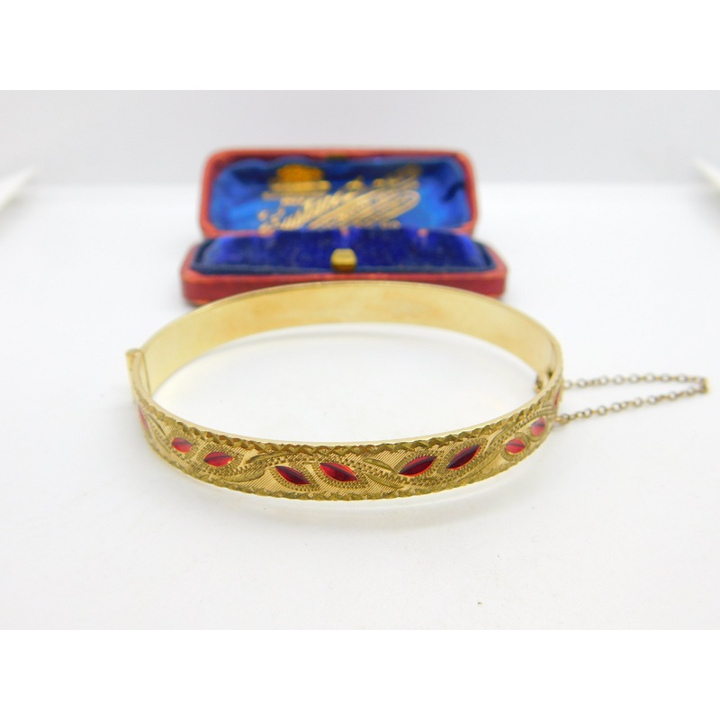 9ct Yellow Gold 50 Microns Rolled Gold Floral Bangle Bracelet Antique c1930