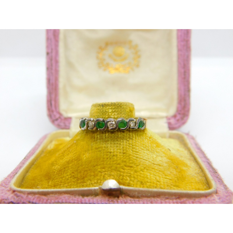9ct Yellow Gold, Emerald & 0.14ct Diamond Half Eternity Ring Sheffield c1980