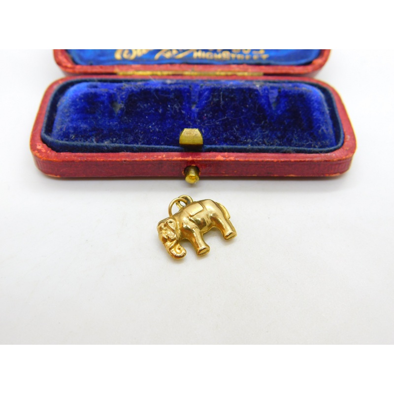 9ct Yellow Gold Good Luck Elephant Charm Pendant Vintage 1963 London