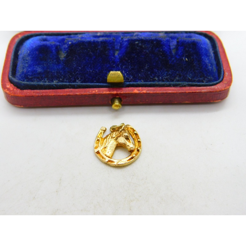 9ct Yellow Gold Good Luck Horse in the Horseshoe Charm 1961 London Vintage