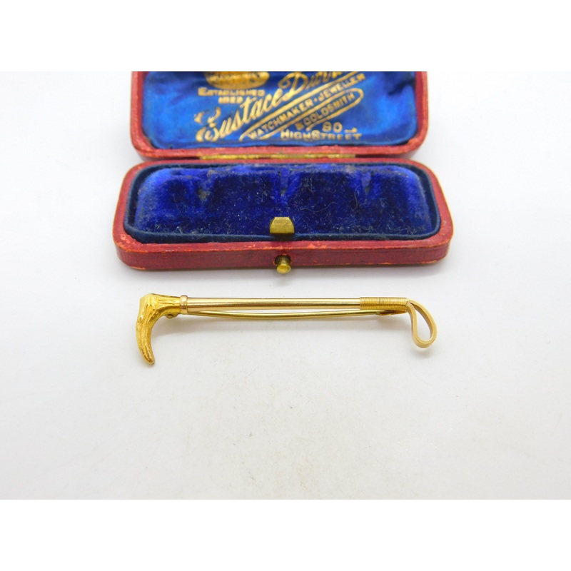 9ct Yellow Gold Hunting Crop Whip Stock Pin Brooch 1947 Birmingham