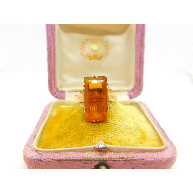 9ct Yellow Gold Large Citrine Cocktail Dress Ring Antique c1920 Art Deco