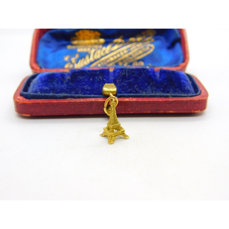 9ct Yellow Gold Paris Eiffel Tower Souvenir Charm Pendant Vintage c1970
