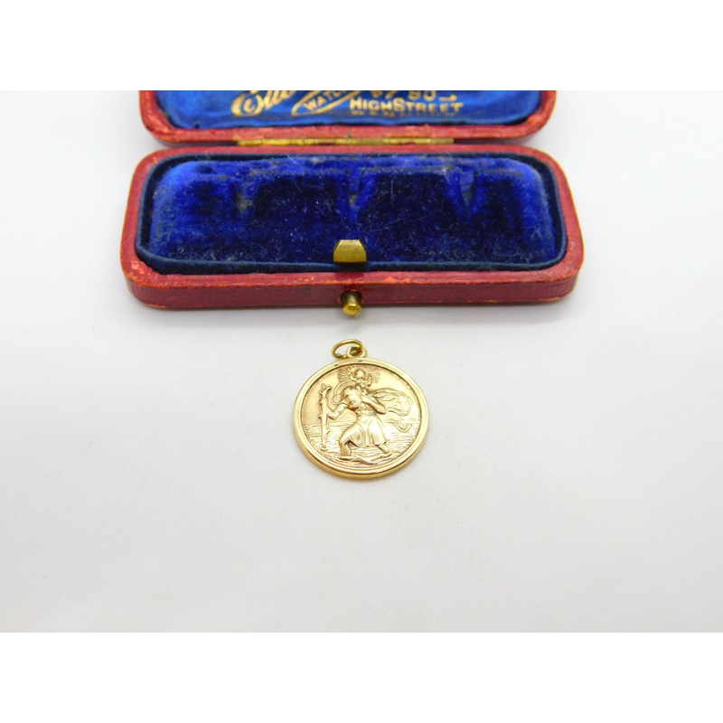 9ct Yellow Gold St Christopher Patron of Travel Charm Pendant 1968 Birmingham