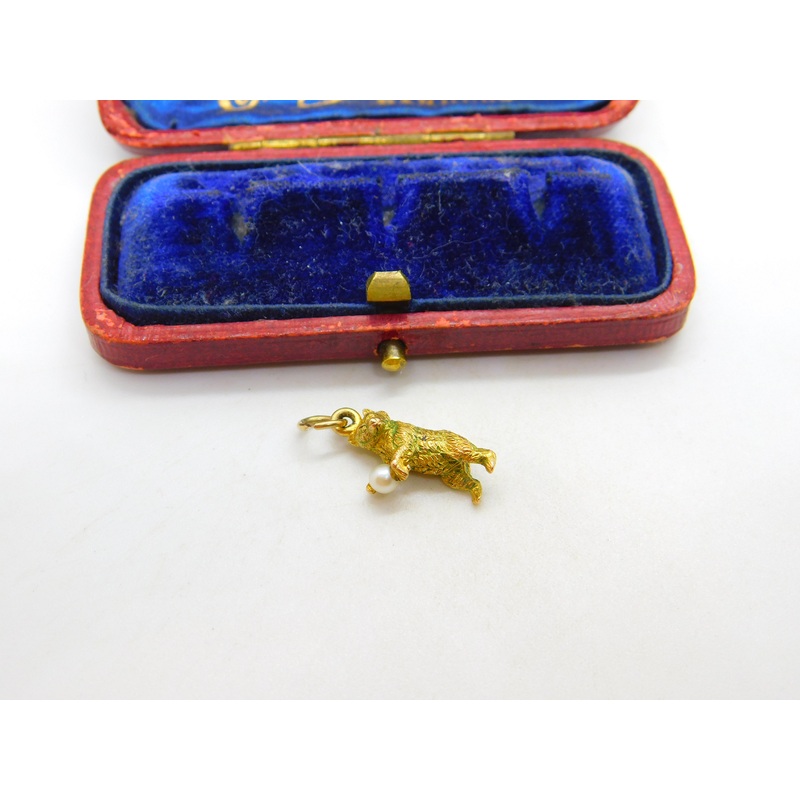 9ct Yellow Gold Warwick Bear with Pearl Charm Pendant Vintage 1963 London