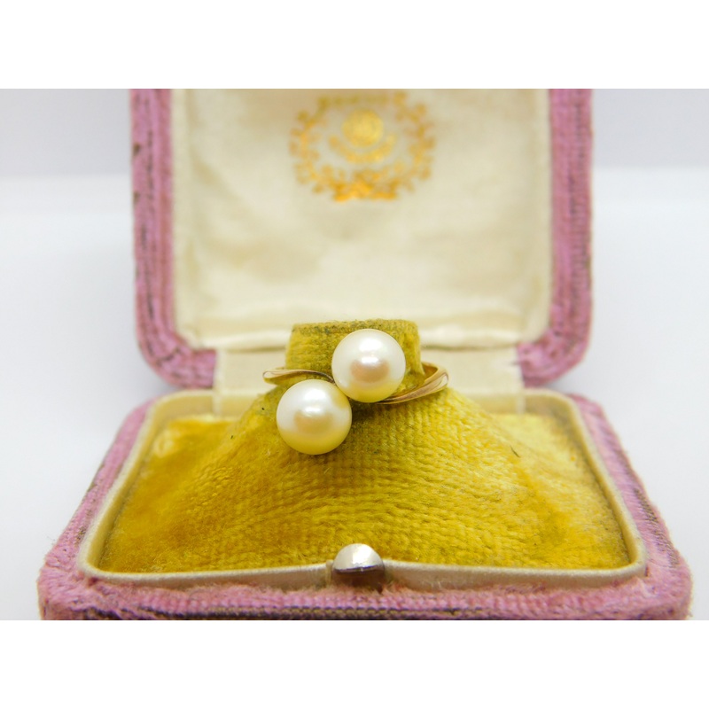 Austrian 14ct Yellow Gold & Pearl Set Crossover Ring Antique c1920 Art Deco