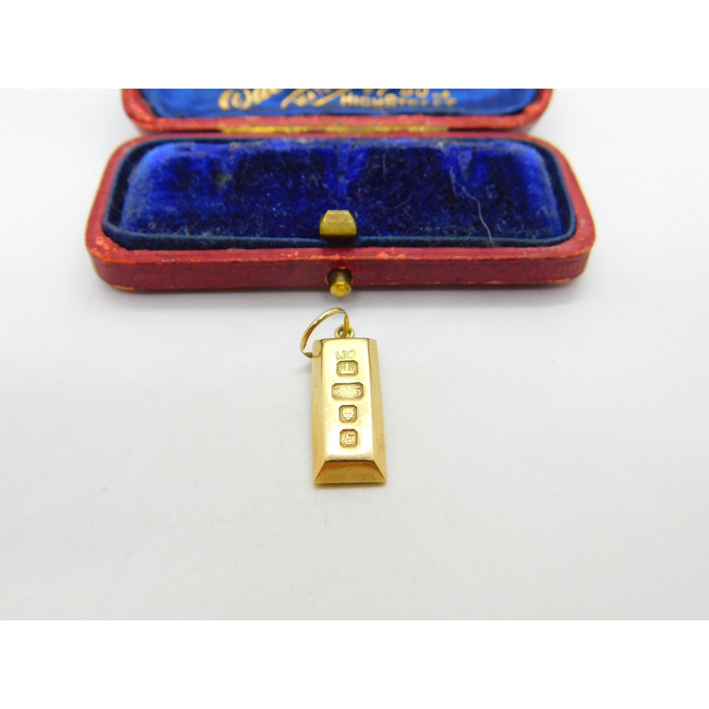 Bullion Bar 9ct Yellow Gold Ingot Pendant or Charm Vintage 1979 London