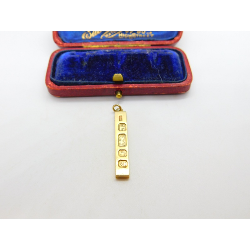 English 9ct Yellow Gold 1977 Bullion Bar Pendant or Charm Vintage London