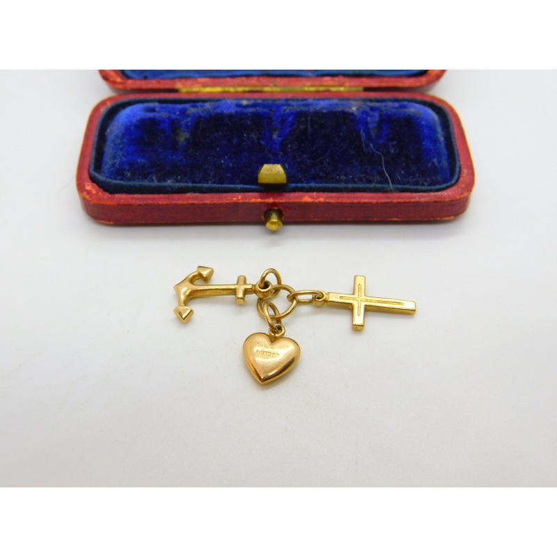 Faith Hope and Charity or Heart Cross Anchor 9ct Yellow Gold Charm Vintage 1990