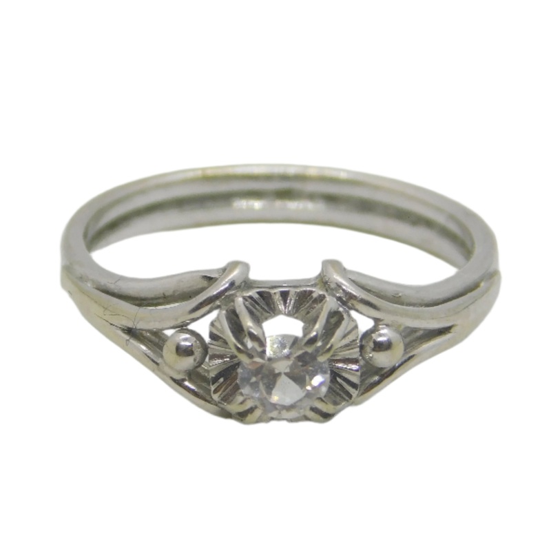 French 18ct White Gold & 0.2ct Diamond Solitaire Ring Antique c1920 Art Deco