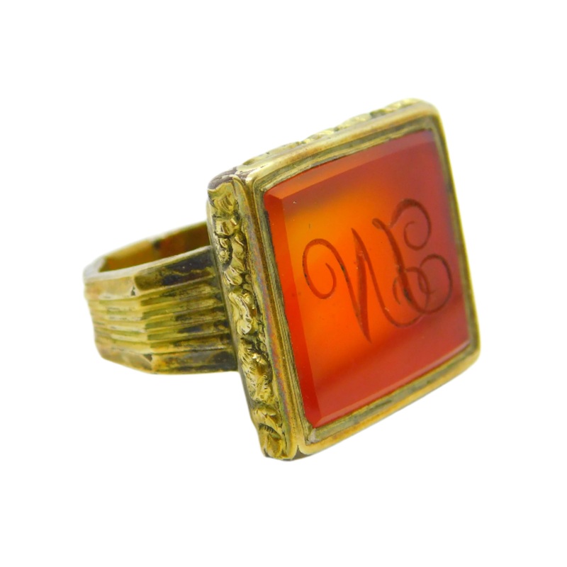 George III 9ct Gold, Carnelian Agate 'VL' Initial Seal Signet Ring Antique c1790