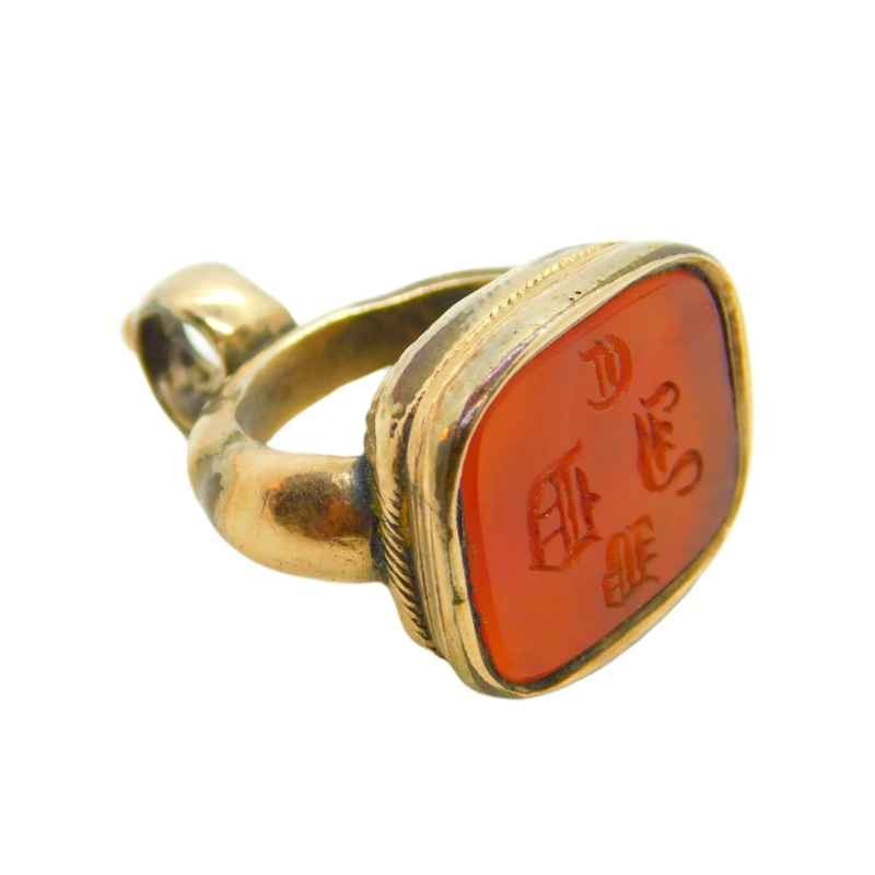 George III Gold Cased Carnelian Quadruple Initial Fob Seal Antique c1820