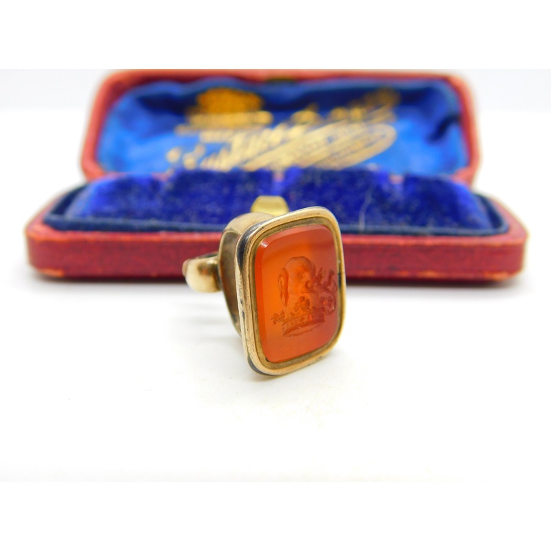 Georgian 9ct Gold Agate Ducal Elephant Coronet Intaglio Seal Fob c1790 'Sir William Betham'