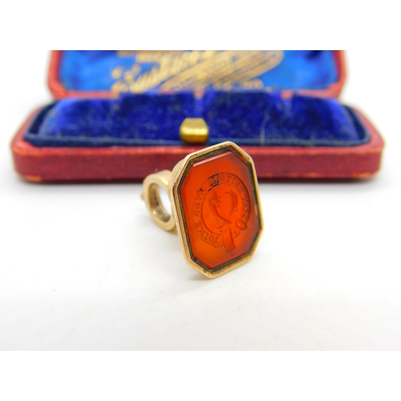 Georgian "May Britons Ever Enjoy" Intaglio Motto Crest Seal 9ct Gold Fob Seal