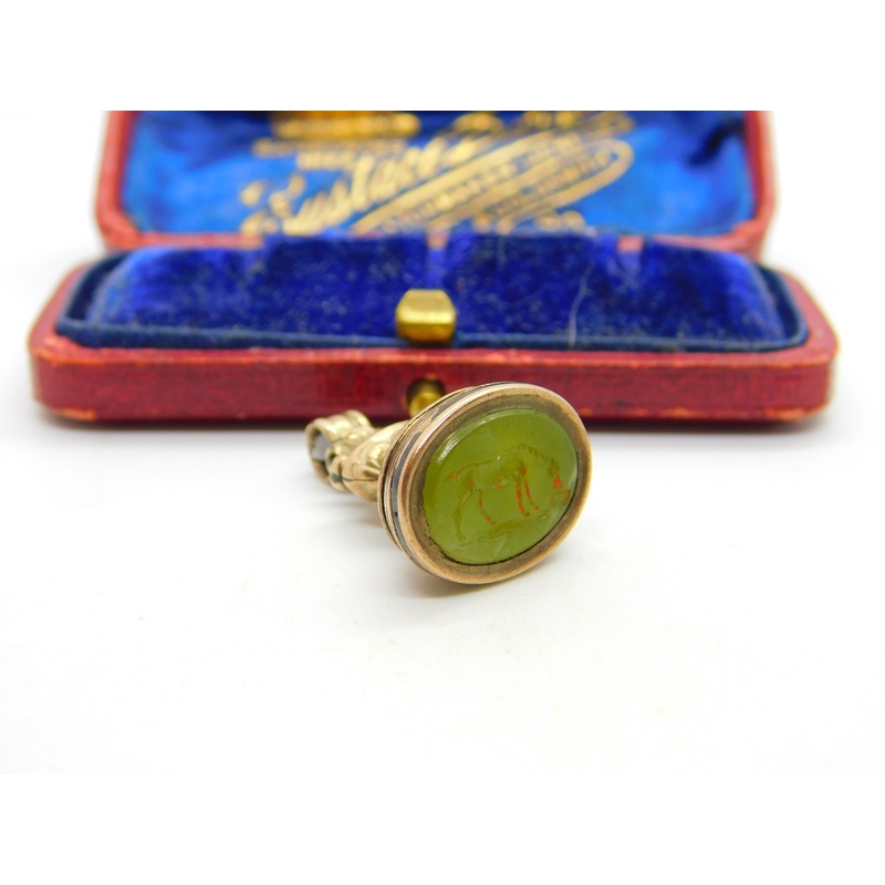 Horse Intaglio Agate Seal 9ct Gold Cased Fob Pendant Antique Georgian c1820