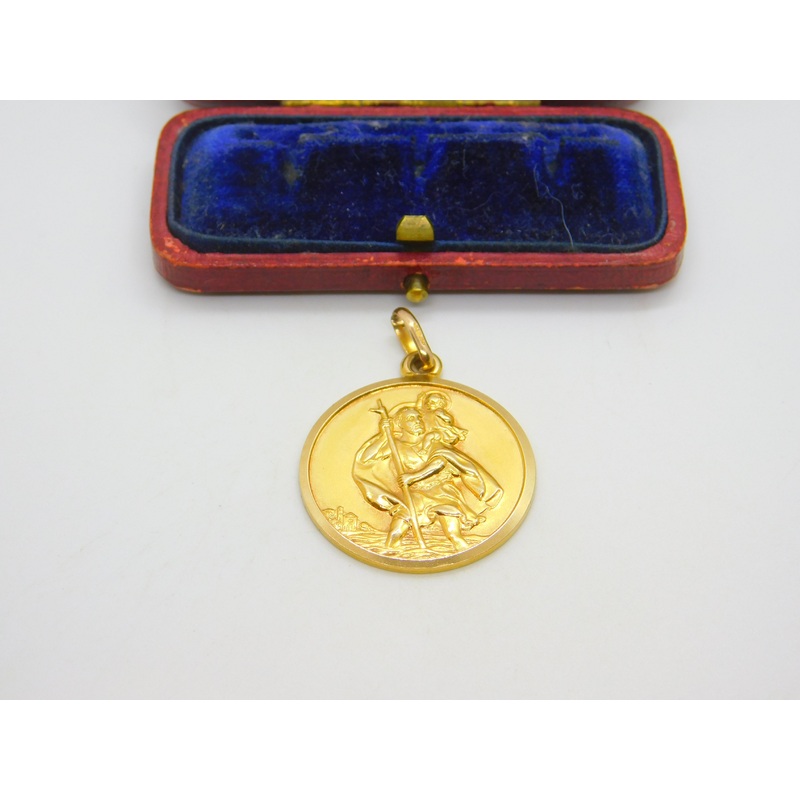 Large St Christopher Patron of Travel 9ct Yellow Gold Pendant Vintage c1970