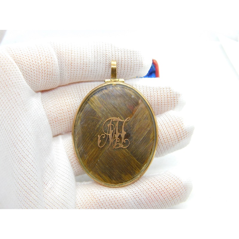 Large Victorian 9ct Gold Woven Hair Set Monogram Mourning Locket c1860 Antique