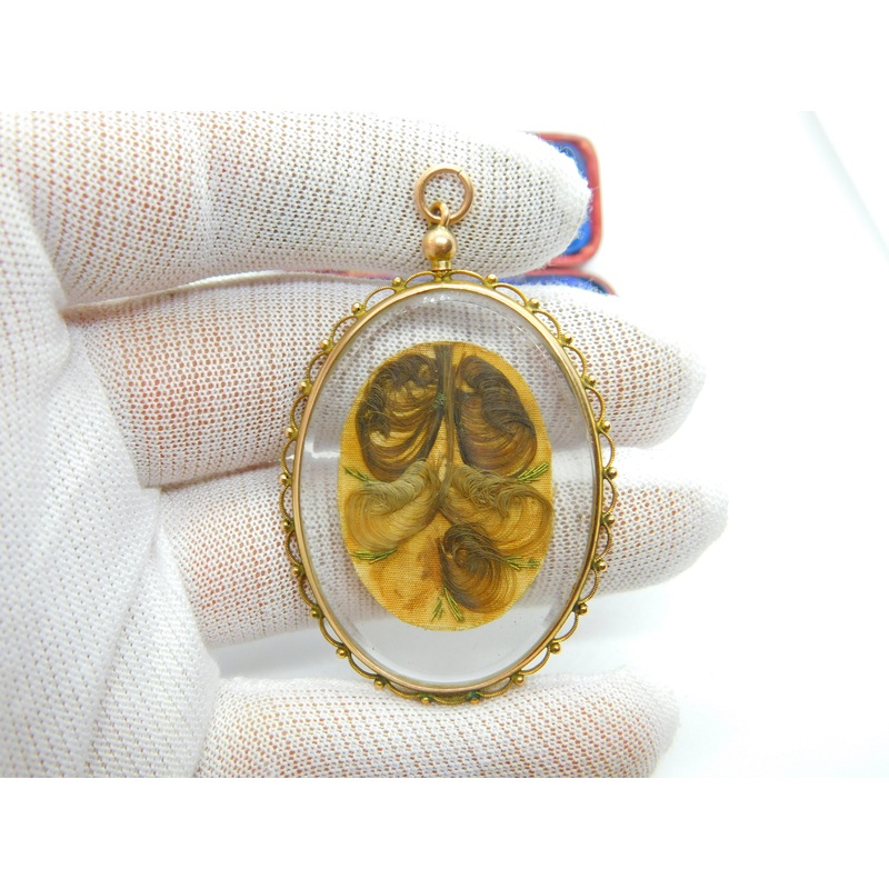 Large Victorian 9ct Yellow Gold Mourning Hair Locket Pendant Antique c1880