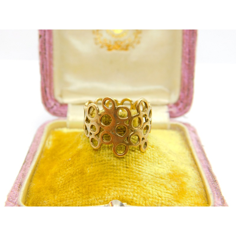 Modernist 9ct Yellow Gold Bubble Pattern Band Ring Vintage c1970
