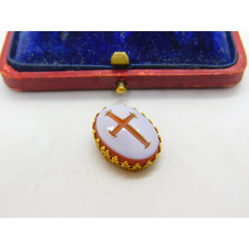 Victorian 15ct Yellow Gold Carved Sardonyx Cross Seal Intaglio c1850 Antique