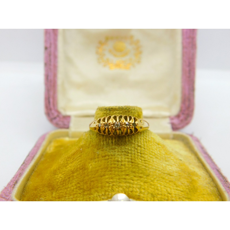Victorian 18ct Yellow Gold & Diamond Set Boat Ring Antique c1890 Birmingham