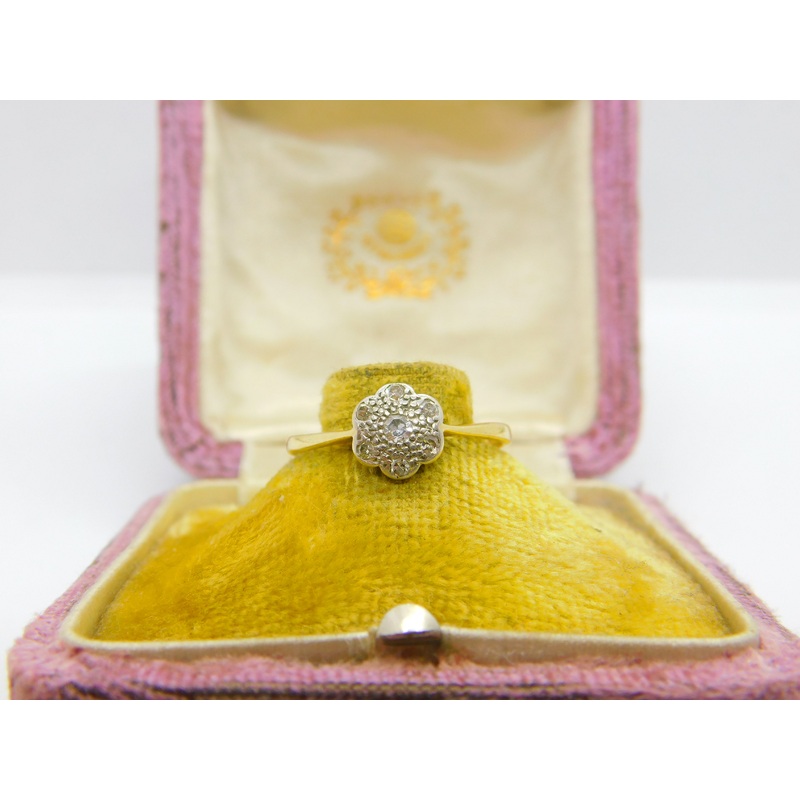 Victorian 18ct Yellow Gold & Diamond Set Daisy Flower Ring Antique c1880