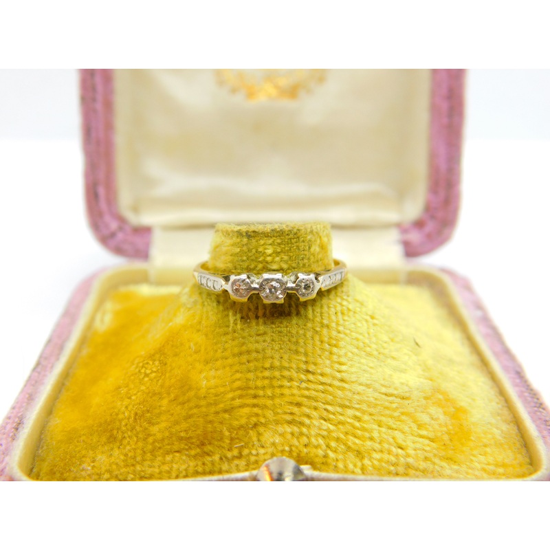 Victorian 18ct Yellow Gold & Three Stone Diamond Dress Ring Antique c1890