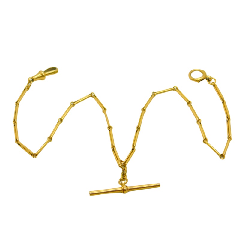 Victorian 18ct Yellow Gold Trombone Link Albertina Watch Chain Antique c1860