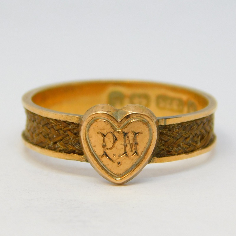 Victorian 9ct Rose Gold Hair Set Mourning Ring Antique 1876 Birmingham