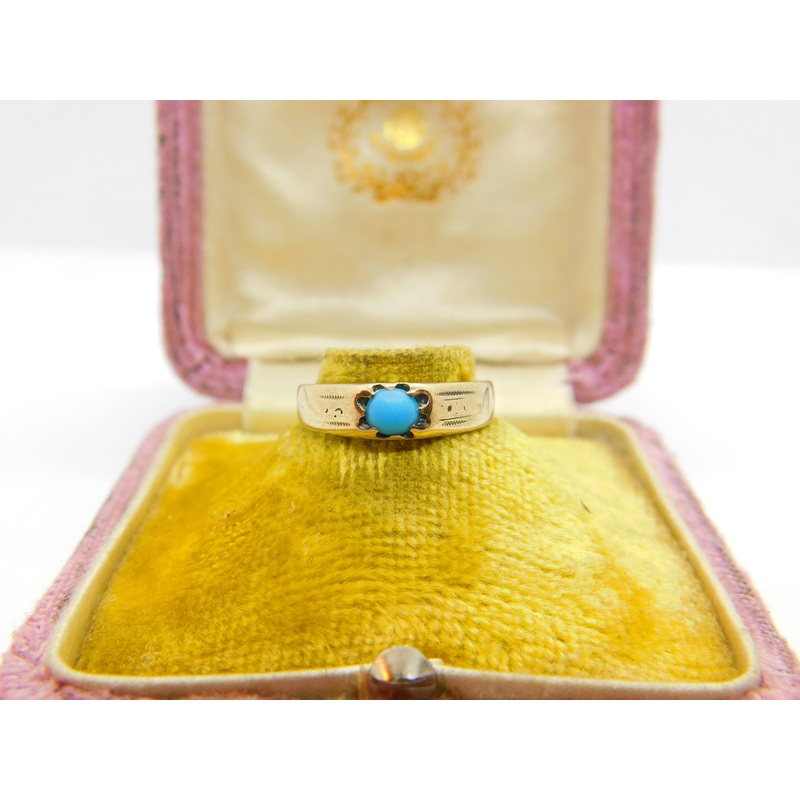 Victorian 9ct Rose Gold & Turquoise Set Band Ring Antique c1880