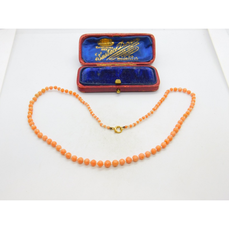 Victorian 9ct Yellow Gold, Beaded Coral & Seed Pearl Graduating Necklace c1890