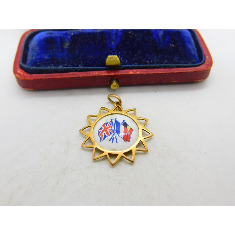 WW1-era 9ct Yellow Gold & Enamel British, French, Belgian Allied Pendant c1915