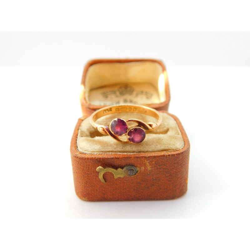 15ct Yellow Gold & Almandine Garnet Crossover Ring 1925 Birmingham Antique