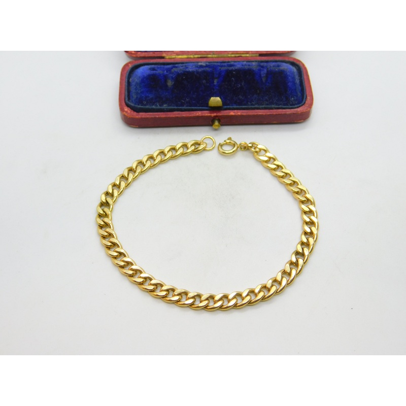 18ct Yellow Gold Curb Link Chain Bracelet Italian Vintage c1990 7.5" Length
