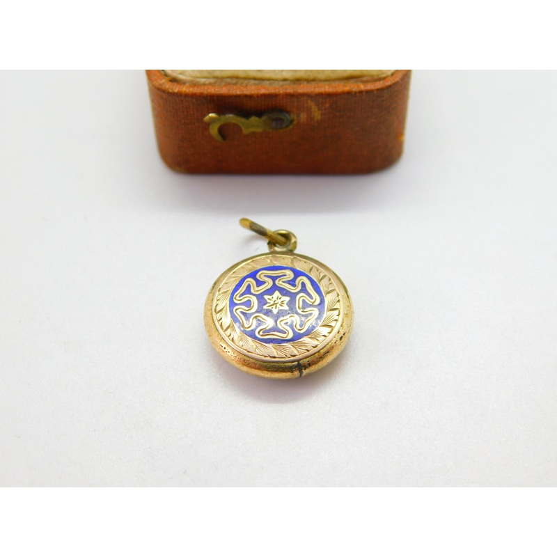 9ct Gold Cased Blue Enamel Floral Single Locket Pendant c1880 Antique Victorian