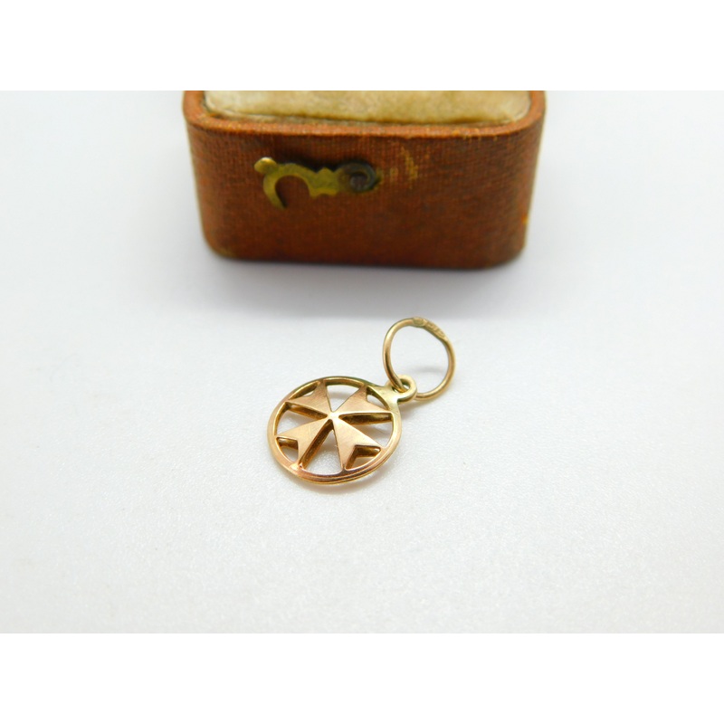 9ct Rose Gold Maltese Cross Drop Charm or Pendant Antique c1930 Art Deco