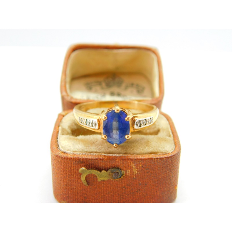 9ct Yellow Gold, Blue Spinel & Diamond Set Dress Ring Vintage 2007 Birmingham