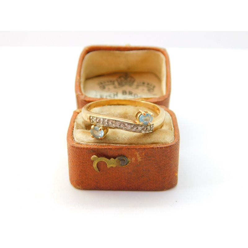 9ct Yellow Gold, Blue Topaz & Diamond Set Crossover Ring 2001 Birmingham