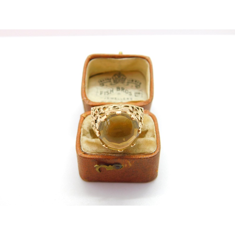 9ct Yellow Gold Cabochon Citrine Modernist Signet Ring c1980 Birmingham