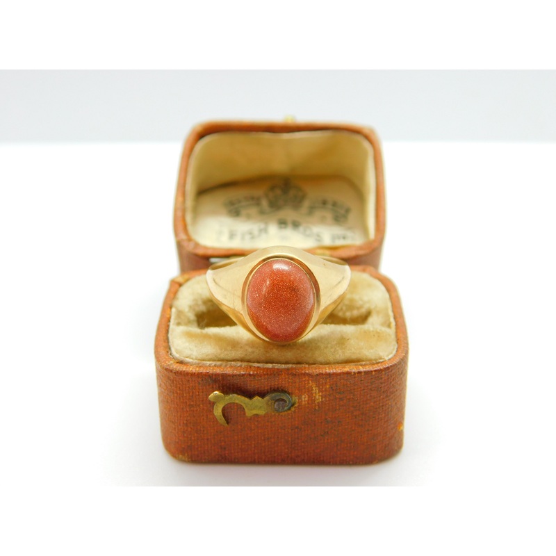 9ct Yellow Gold Cabochon Goldstone Set Signet Ring 1975 London Vintage