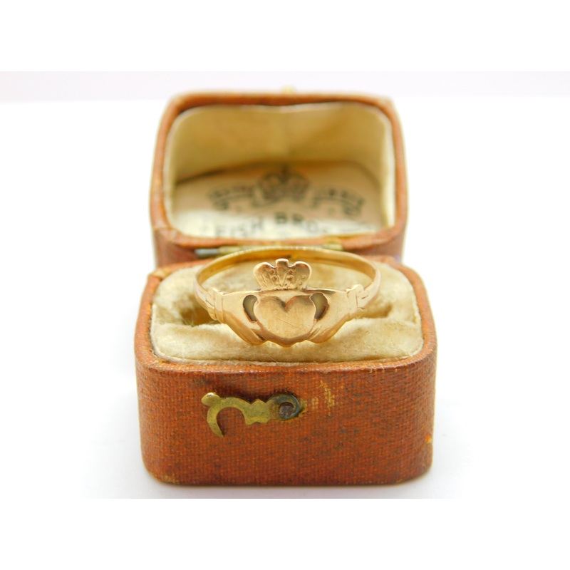 9ct Yellow Gold Irish Claddagh Wedding Band Ring Vintage c1970