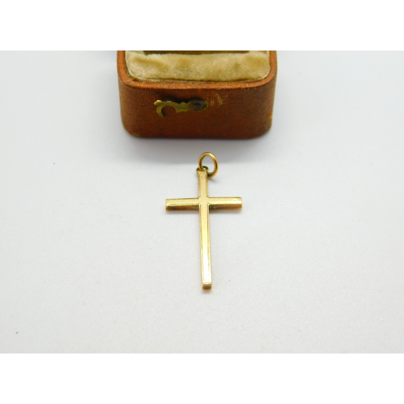 9ct Yellow Gold Minimal Cross Crucifix Pendant 1987 Birmingham Vintage