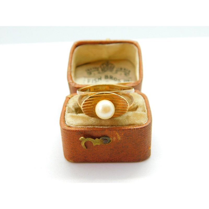 9ct Yellow Gold & Pearl Set Modernist Statement Ring 1967 London Vintage