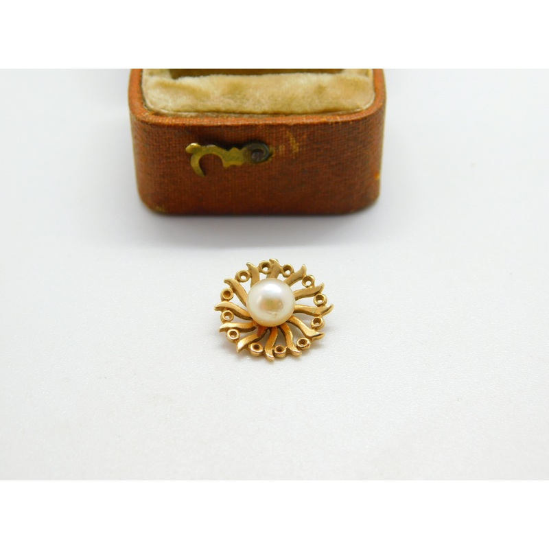 9ct Yellow Gold & Pearl Set Sunburst Style Drop Pendant Vintage Birmingham c1970