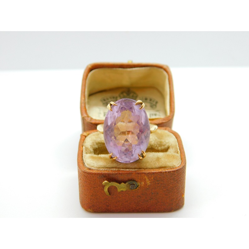 9ct Yellow Gold & Purple Amethyst Cocktail Statement Ring 1989 Birmingham