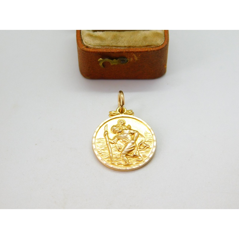 9ct Yellow Gold St Christopher Patron of Travel Pendant 1958 Birmingham Vintage